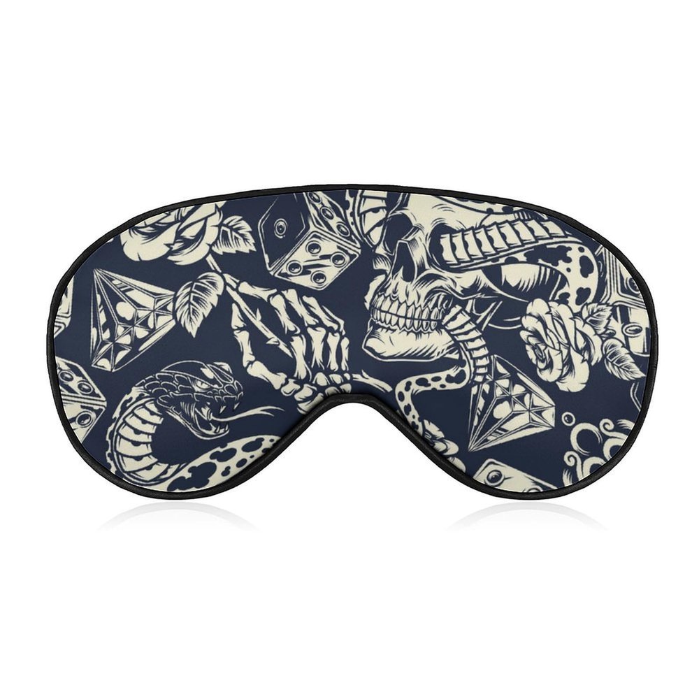 Old School Tattoo Rose Skull Snake Dice Adjustable Blackout Eye Mask, Sleep Eye Mask