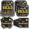 Zhehao 144 Pcs 2026 Graduation Plates and Napkins Set Serve 72, Black and Gold Graduation Party Supplies 7" Square Congrats Grad Paper Plates and Napkins Class of 2026 Disposable Dinnerware Decoration view 1