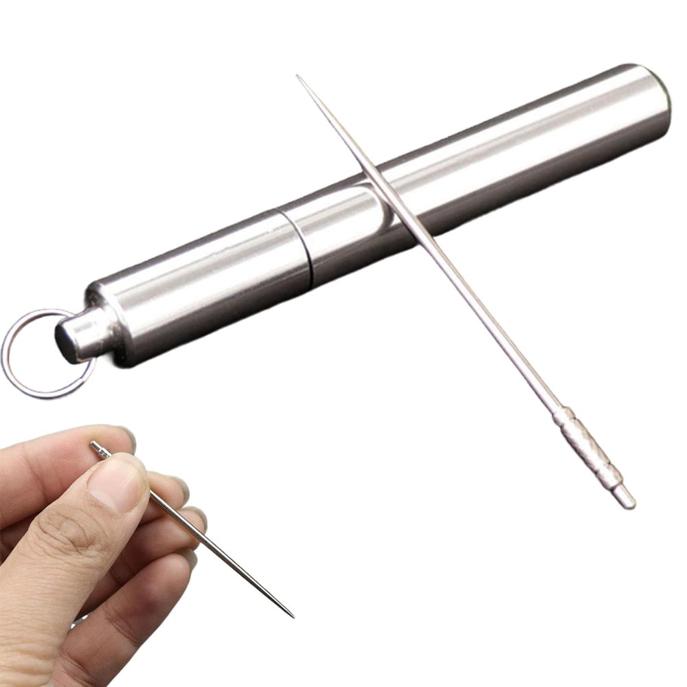 Metal Toothpick, Alloy Titanium Metal Toothpicks for Teeth with Holder Creative Portable Reusable for Outdoor Travel Hiking Camping