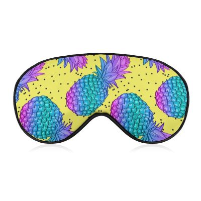New Hawaiian Tropical Purple Blue Pineapple Print Yellow Adjustable Blackout Eye Mask, Sleep Eye Mask
