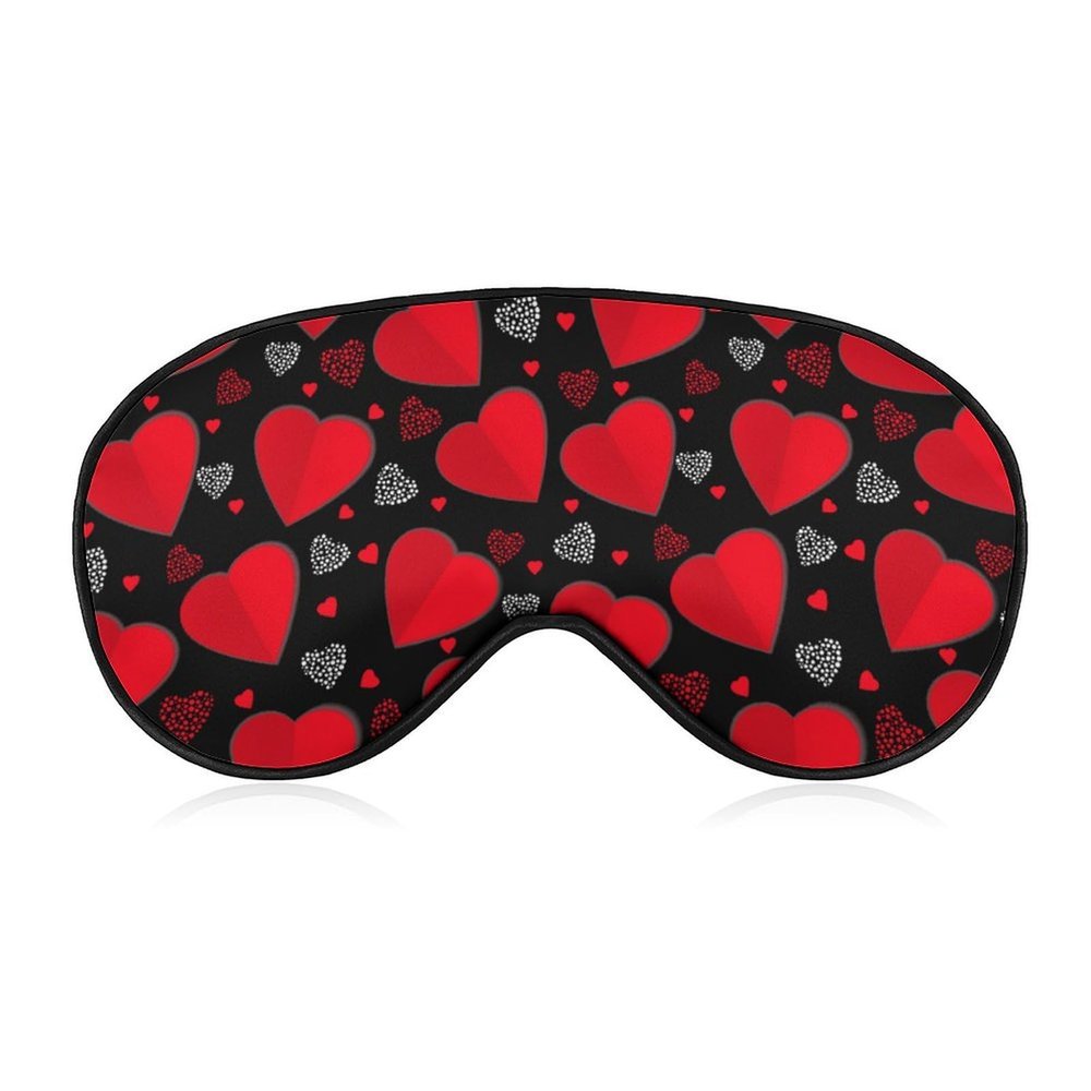 Valentine's Day Elegant Red Love Heart Black Adjustable Blackout Eye Mask, Sleep Eye Mask