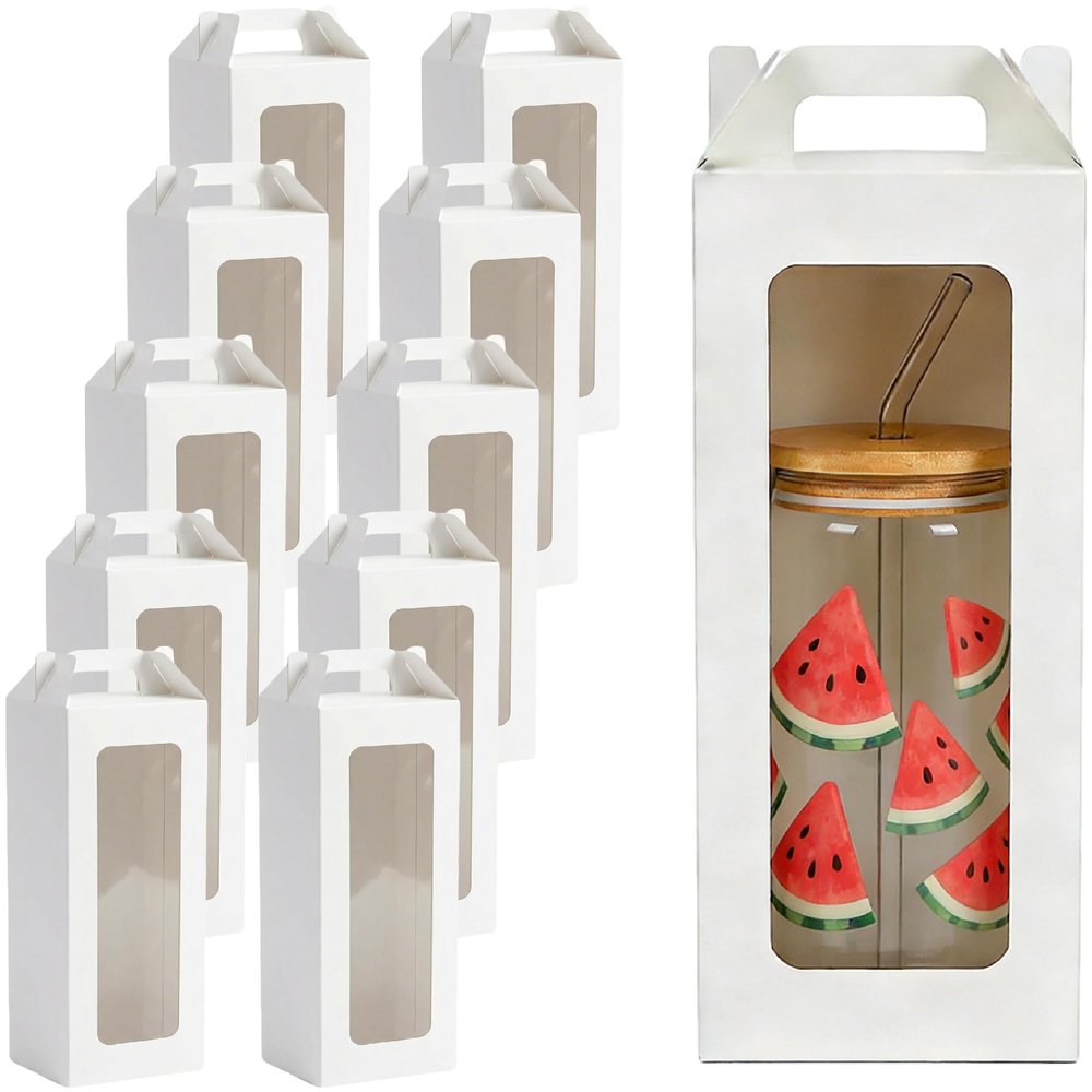 25Pcs Tumbler Gift boxes for glass cup with Handle for 16oz 18oz 20oz Sublimation Glass, Cup boxes for packaging 16oz,Drinking Cup Glasses Mug Can Blanks Tumbler Boxes with window for gifts(White)