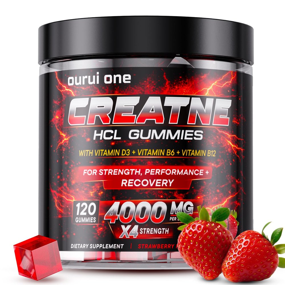 ourui one Creatine HCL Gummies 4000mg per Serving High-Strength Performance Support, Split-Dose Absorption, No Bloating, No Mixing, Strawberry Flavor, 1 Pack