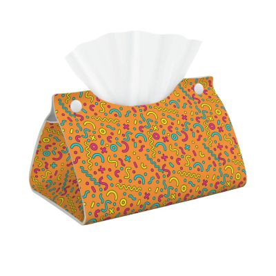 NALCKA Memphis Style 80s 90s Long Tissue Box Cover Leather Tissue Bag with Snap Button Opening for Home Office Desk