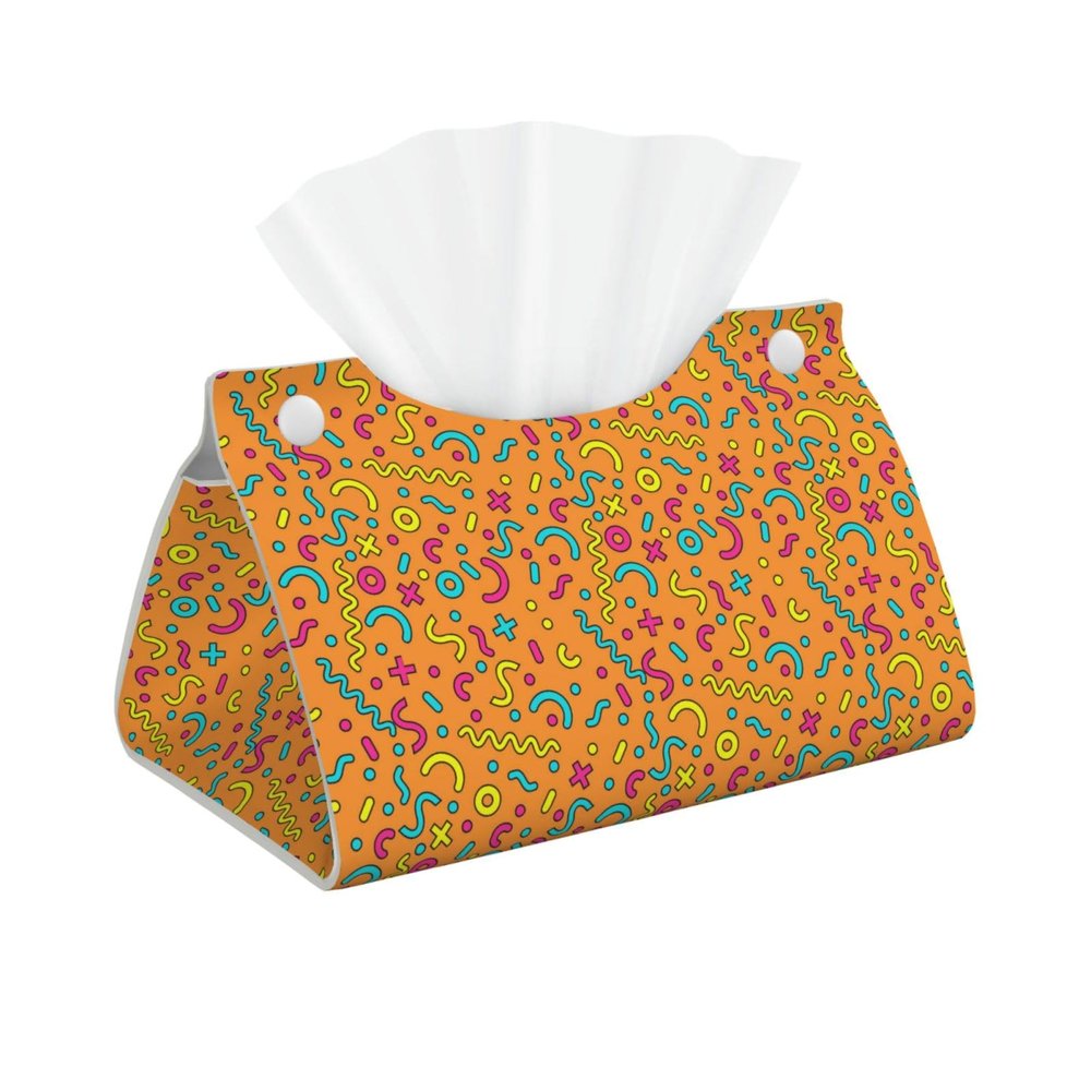NALCKA Memphis Style 80s 90s Long Tissue Box Cover Leather Tissue Bag with Snap Button Opening for Home Office Desk