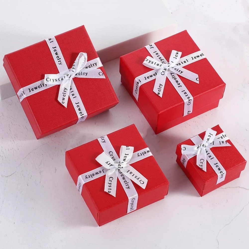 QZHAOYIJG Bow jewelry packaging box, square sky and earth cover, necklace jewelry packaging, small gift