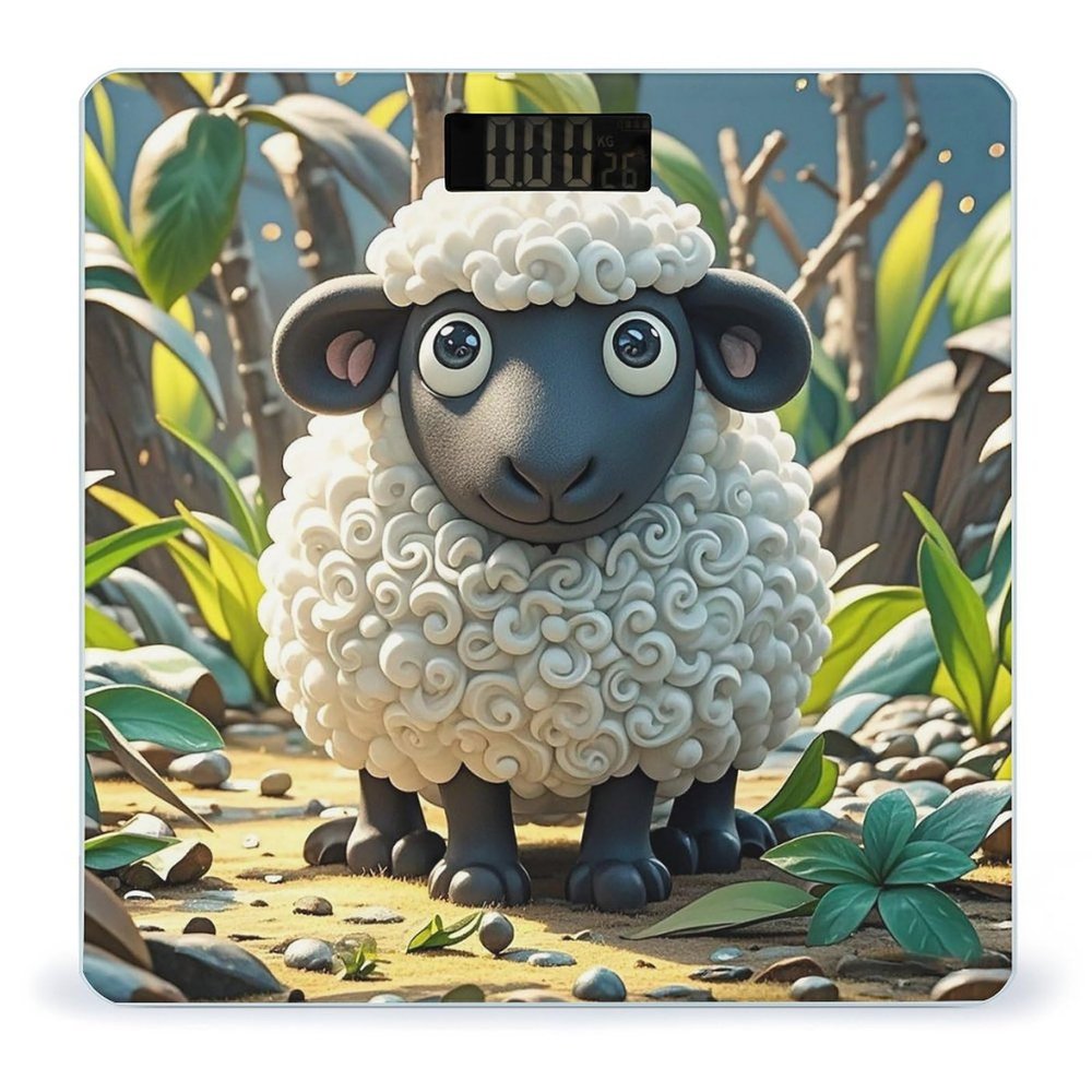 Cartoon Black White Sheep Scale for Body Weight Sturdy Tempered Glass Weighing Scales with LCD Display Accurate Digital Bathroom Scale Convenient Body Fat Smart Scales Easy Read