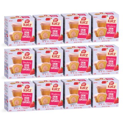 Katz Gluten Free Creme Filled Strawberry Cupcakes. Free of Dairy, Peanuts, Tree Nuts, and Sesame. Kosher, 7oz (12Pk)