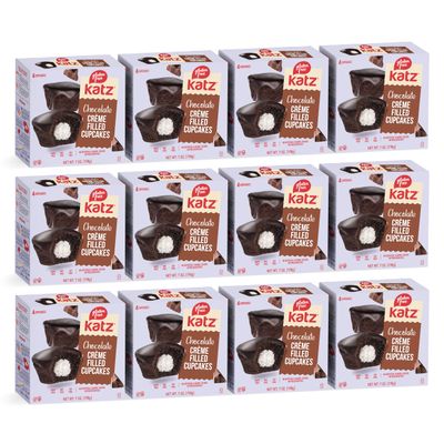 Katz Gluten Free Chocolate Creme Filled Cupcakes. Free of Dairy, Peanuts, Tree Nuts, and Sesame. Kosher, 7oz (12Pk)