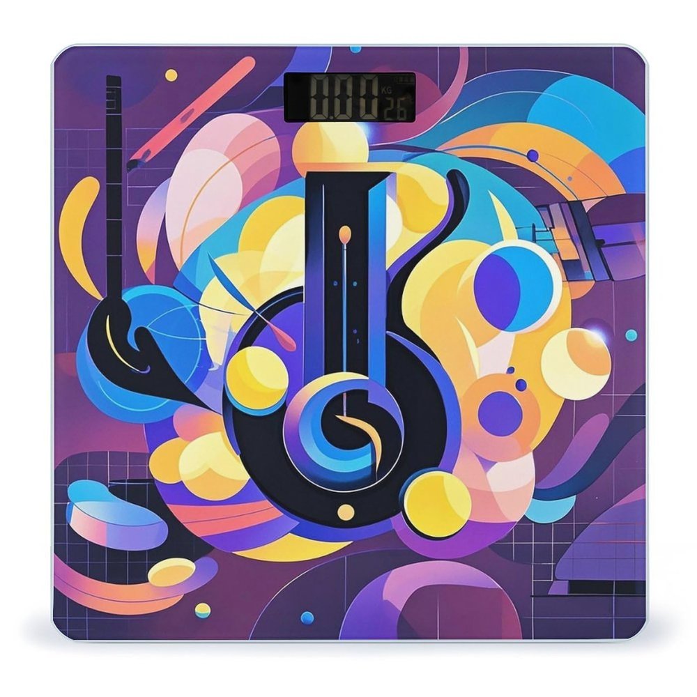 Abstract Music Themed Scale for Body Weight Sturdy Tempered Glass Weighing Scales with LCD Display Accurate Digital Bathroom Scale Convenient Body Fat Smart Scales Easy Read