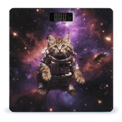 A Cat in Outer Space Scale for Body Weight Sturdy Tempered Glass Weighing Scales with LCD Display Accurate Digital Bathroom Scale Convenient Body Fat Smart Scales Easy Read
