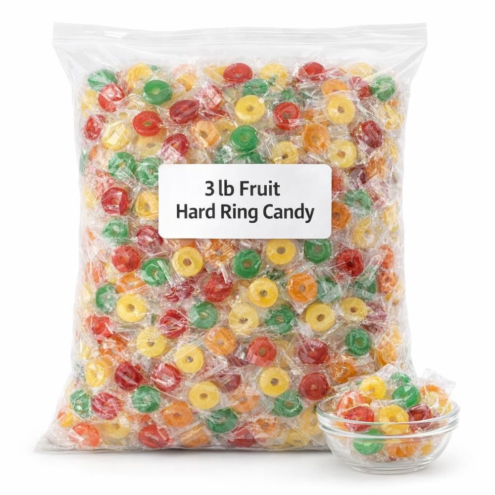 Assorted Hard Candy Rings 3lb Bulk Individually-Wrapped Fruity Sweets for Parties, Bowls, Classrooms, Events