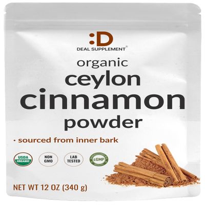 DEAL SUPPLEMENT Organic Ceylon Cinnamon Powder, 12 oz | Sri Lanka Source | Fine Ground True Ceylon Cinnamon (Cinnamomum Verum) | Smooth, Delicate Flavor for Coffee, Tea, Baking | Non-GMO, Gluten Free