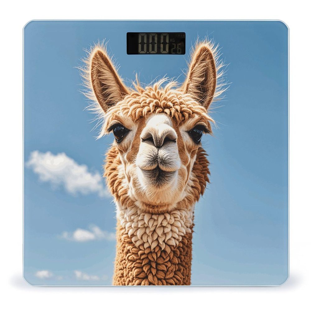 Alpaca Llama Scale for Body Weight Sturdy Tempered Glass Weighing Scales with LCD Display Accurate Digital Bathroom Scale Convenient Body Fat Smart Scales Easy Read