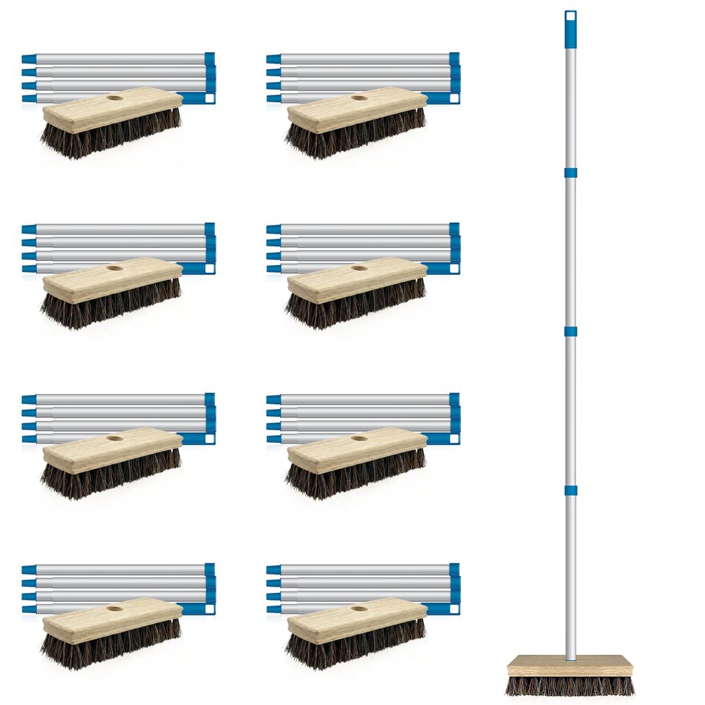 LOLA Deck Scrub Brush, 9" x 3.5" Head w/Palmyra & PVC Bristles for Outdoor Cleaning, Removes Dirt & Grime from Patios, Decks, Grout, 9 CT