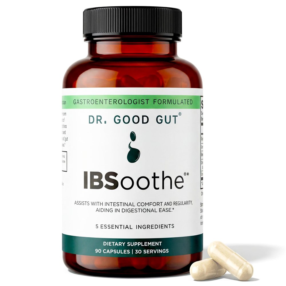 DR. GOODGUT IBSoothe Digestive Health Supplement for Women & Men with Fiber, Probiotics, Enzymes & Peppermint Oil for Gas Relief, IBS/Constipation Relief 90 Capsules