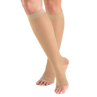 23-32 mmHg Compression Socks for Women & Men , Open Toe Support Stocking for Varicose Veins Swelling Travel (Beige , XXL )