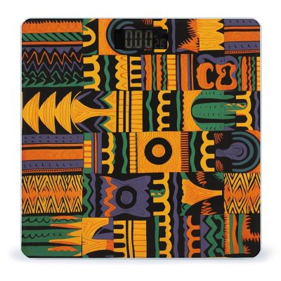 African Ethnic Pattern Scale for Body Weight Sturdy Tempered Glass Weighing Scales with LCD Display Accurate Digital Bathroom Scale Convenient Body Fat Smart Scales Easy Read