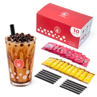 O's Bubble Instant Brown Sugar Bobas Kit - 20 Pack Combo (10 Boba + 10 Syrup) - Chewy Tapioca Pearls & Rich Syrup for Milk Tea & Lattes (Boba & Syrup)