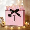 ZUKEPU Birthday Gift Bag, Personalized Initial Pink Gift Bags for Women & Girls, Medium Valentines Gift Paper Bags with Card and Tissue Paper, Stands up perfectly for Weddings, Party & All Holidays (Pink, I-Medium) view 4