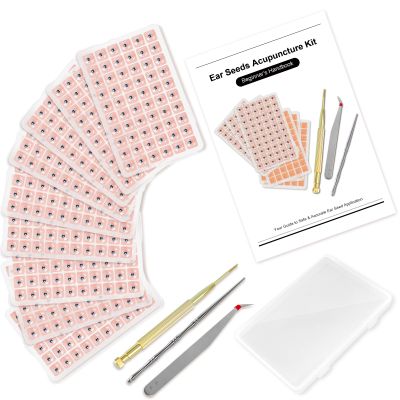 1080Pcs Ear Seeds Acupuncture Kit, Auricular Sticker Kit with Ears Seed, Acupressure Ear Chart, Acupuncture Pen, Tweezers
