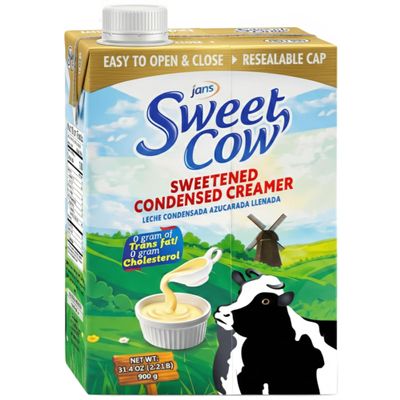 Jans Sweet Cow Sweetened Condensed Milk 31.4 oz Resealable Tetrapak, Shelf Stable Creamy Coffee Creamer for Baking Desserts, Leche Condensada for Recipes, Cold Foam Drinks