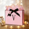ZUKEPU Birthday Gift Bag, Personalized Initial Pink Gift Bags for Women & Girls, Medium Valentines Gift Paper Bags with Card and Tissue Paper, Stands up perfectly for Weddings, Party & All Holidays (Pink, V-Medium) view 4