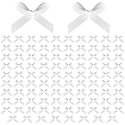100 PCS Mini White Bows, Small Satin Ribbon Crafts Bows, Tiny White Bow Ornaments, Little Bow Supplies for Valentine's Day Gifts, Party, Birthday, Wedding Decorations