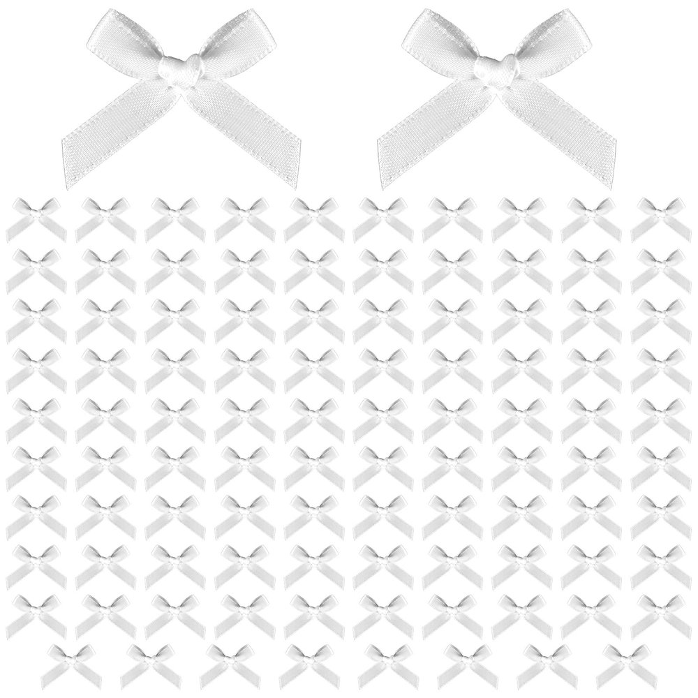 100 PCS Mini White Bows, Small Satin Ribbon Crafts Bows, Tiny White Bow Ornaments, Little Bow Supplies for Valentine's Day Gifts, Party, Birthday, Wedding Decorations