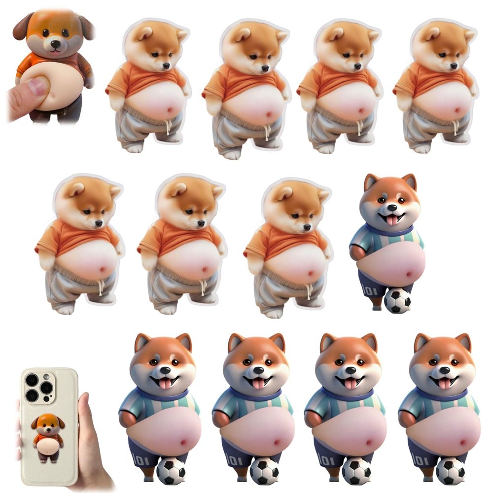 3D Shiba Inu Dog Belly Stickers,Super Soft Silicone Dimensional Belly Anti-Collision Sticker,Cute Cartoon Big Bellys Puppy Cushioned Protectors Stickers for Phones,Cars & Home Use (12C)