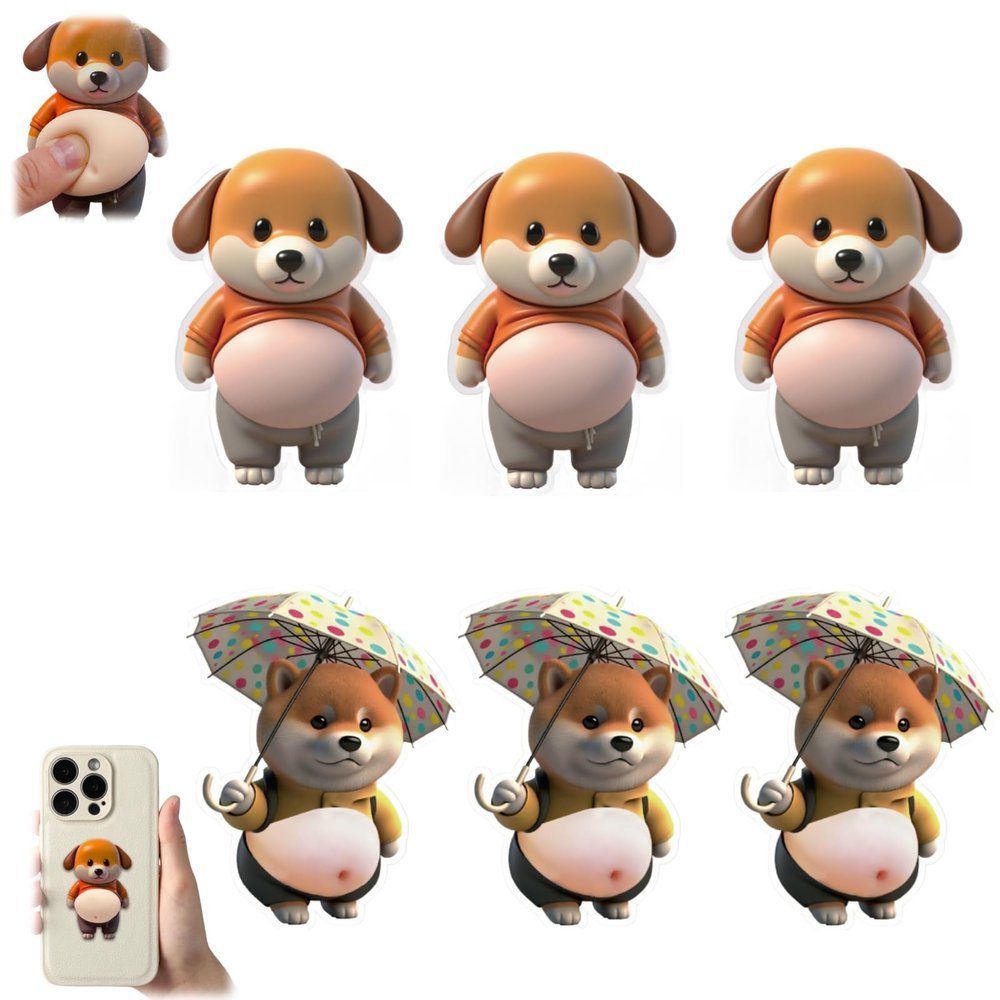 3D Shiba Inu Dog Belly Stickers,Super Soft Silicone Dimensional Belly Anti-Collision Sticker,Cute Cartoon Big Bellys Puppy Cushioned Protectors Stickers for Phones,Cars & Home Use (6A)
