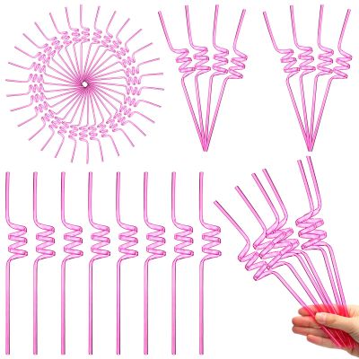 WILLBOND 80 Pcs Silly Straws Bulk for Kids Reusable Funny Pink Plastic Twisty Straws for Wedding Birthday Party Drinking Family Adults Bendy Carnival Activities Cocktail