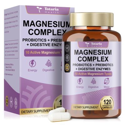10-in-1 Magnesium Complex Supplement with Probiotics Prebiotics & Digestive Enzymes, 100 Billion CFU Probiotics for Women, High Absorption for Muscle, Sleep Calm, Gut & Digestive Health, Vegan Non-GMO