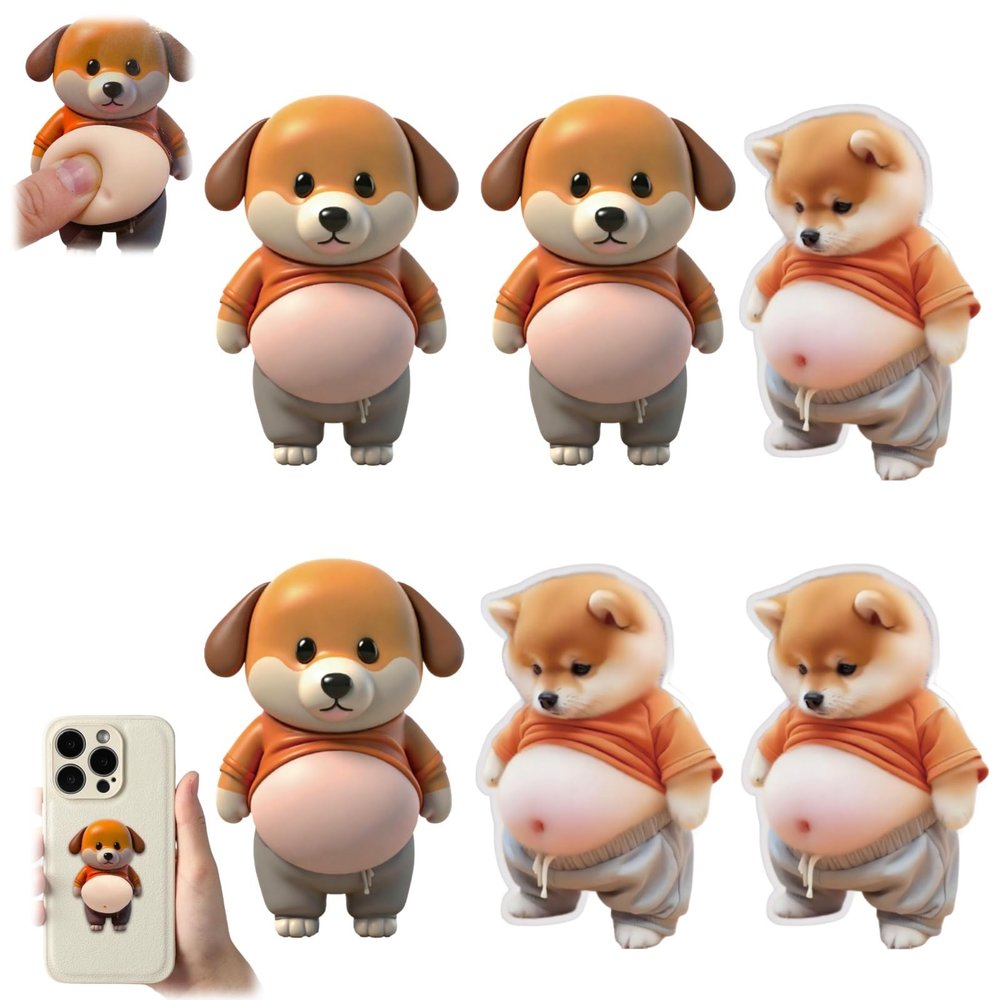 3D Shiba Inu Dog Belly Stickers,Super Soft Silicone Dimensional Belly Anti-Collision Sticker,Cute Cartoon Big Bellys Puppy Cushioned Protectors Stickers for Phones,Cars & Home Use (6C)