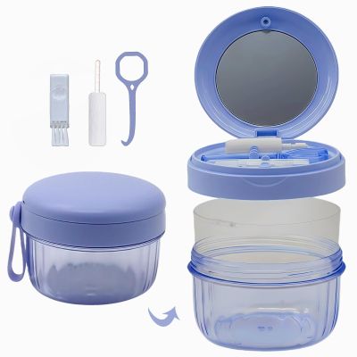 Denture Case, Leak Proof Denture Bath Cup for Travel, Large-Capacity Denture Storage Cup, Comprehensive Cleaning Kit for Dentures, Retainers and Night Guards
