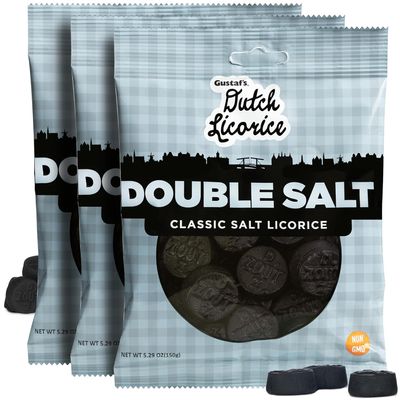 Double Salt Dutch Licorice Coins Classic Salty Candy, 5.29 oz (Pack of 4, Double Salt)