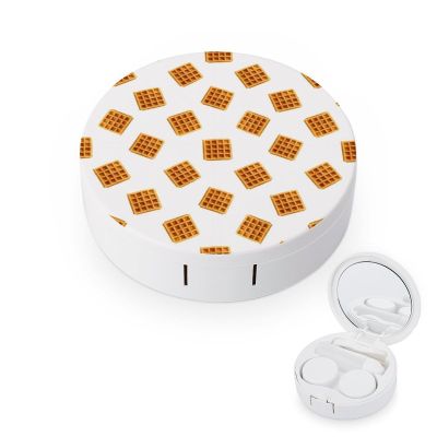 MUMEHAZ Portable Contact Lens Case Box Brown And Yellow Waffles with Mirror Solution Bottle Travel Size for Daily Outdoor
