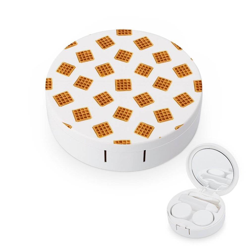 MUMEHAZ Portable Contact Lens Case Box Brown And Yellow Waffles with Mirror Solution Bottle Travel Size for Daily Outdoor