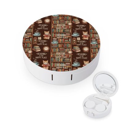 MUMEHAZ Contact Lens Case, Reading Is My Happy Place Book Lovers Travel Size Contact Lenses Applicator Removal Tool Kit with Mirror Solution Bottle