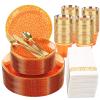 Rubtlamp 350 Pcs Plastic Dinnerware Set (50 Guests), Orange And Gold Plastic Plates, Hammered Party Plates Set Include Dinner Plates, Dessert Plates, Cups&Cutlery Set And Napkins for Wedding And Party view 1