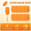 16Pcs Reusable Duster Refill Compatible with Swiffer Hand Duster +3FT Extended Handle +1 Handle, 360 Heavy Duty Duster Refills for Cleaning, Office, Ceiling Fan view 2
