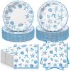 Havawish 96 Pcs Seashell Plates and Napkins for 48 Guests Beach Party Tableware Including Blue Bow Ocean Dessert Plates and Napkins for Summer Scalloped Coastal Starfish Conch Birthday Decorations view 1
