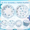 Havawish 96 Pcs Seashell Plates and Napkins for 48 Guests Beach Party Tableware Including Blue Bow Ocean Dessert Plates and Napkins for Summer Scalloped Coastal Starfish Conch Birthday Decorations view 2