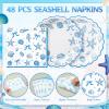 Havawish 96 Pcs Seashell Plates and Napkins for 48 Guests Beach Party Tableware Including Blue Bow Ocean Dessert Plates and Napkins for Summer Scalloped Coastal Starfish Conch Birthday Decorations view 3