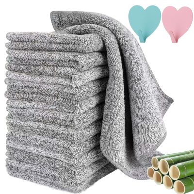 Legvixi All-Purpose Bamboo Charcoal Cloths, Reusable Bamboo Dish Cloths, 30x30cm Microfiber Cocina Cleaning Cloth, Absorbent, Hygienic, Fast Dry, Durable, Non-Scratch, Lint-Free (20PCS)