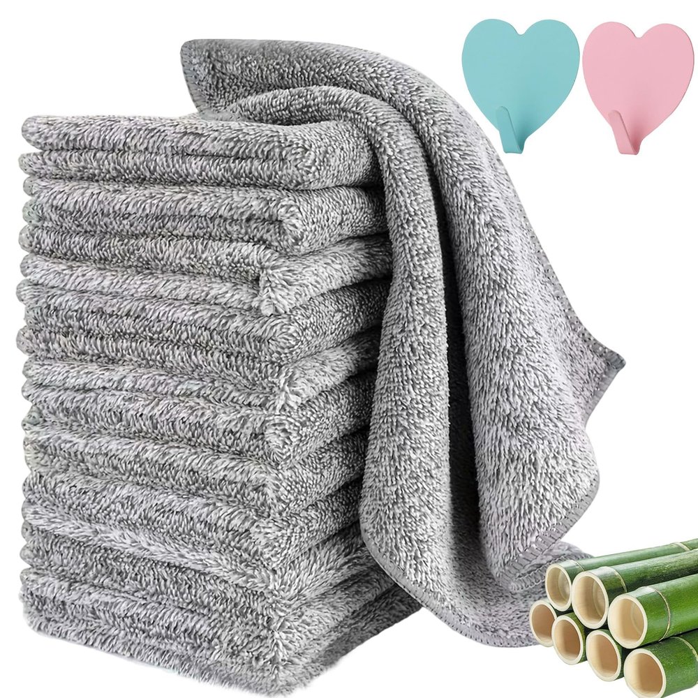 Legvixi All-Purpose Bamboo Charcoal Cloths, Reusable Bamboo Dish Cloths, 30x30cm Microfiber Cocina Cleaning Cloth, Absorbent, Hygienic, Fast Dry, Durable, Non-Scratch, Lint-Free (20PCS)
