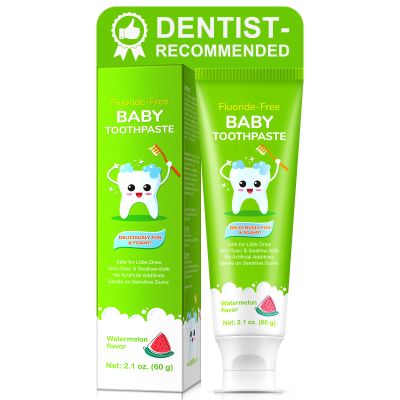 Fluoride-Free Baby Toothpaste for Ages 2-3 Natural Fruit-Flavored Mild Formula Pea-Sized Amount for Developing Teeth 2.1 oz (60g) (1 Pack, Watermelon)