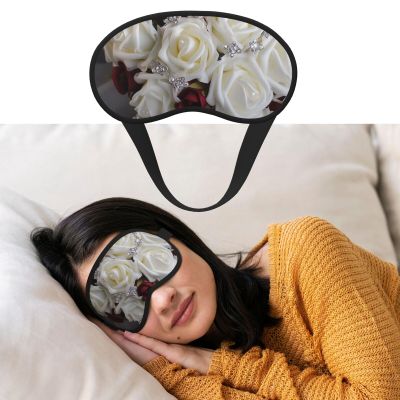 Sleep Mask Blackout Eye Mask for Ultralight Sleeping Night Blindfold White Silk Rose Wedding Flowers Eye Covers Luxury Silk Eye Masks with Elastic Strap Travel Eye Shade Cover for Men Women