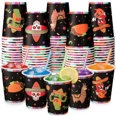 100 Pcs Mexican Paper Cups Disposable Mexico Fiesta Cups Bulk 9oz Cinco De Mayo Party Decorations for Fiesta Taco Birthday Baby Shower Party Supplies(Mexican Classic Style)
