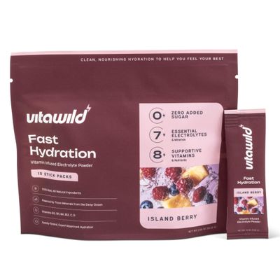 Clean Electrolytes Powder Packets No Sugar Added, 8 Vitamins & 7 Electrolytes Drink Mix Hydration Powder, Zero Sugar Added Hydrate Single Serve Travel Packs, 15 Water Hydration Packets, Island Berry